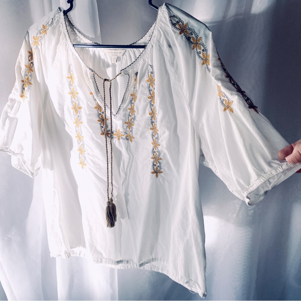 Lucky Brand Embroidered Kelly Peasant Top